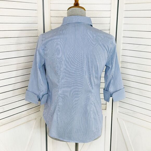 Worthington Petite Striped Faux Pleat Button Front Shirt Blue White Small - Picture 4 of 12